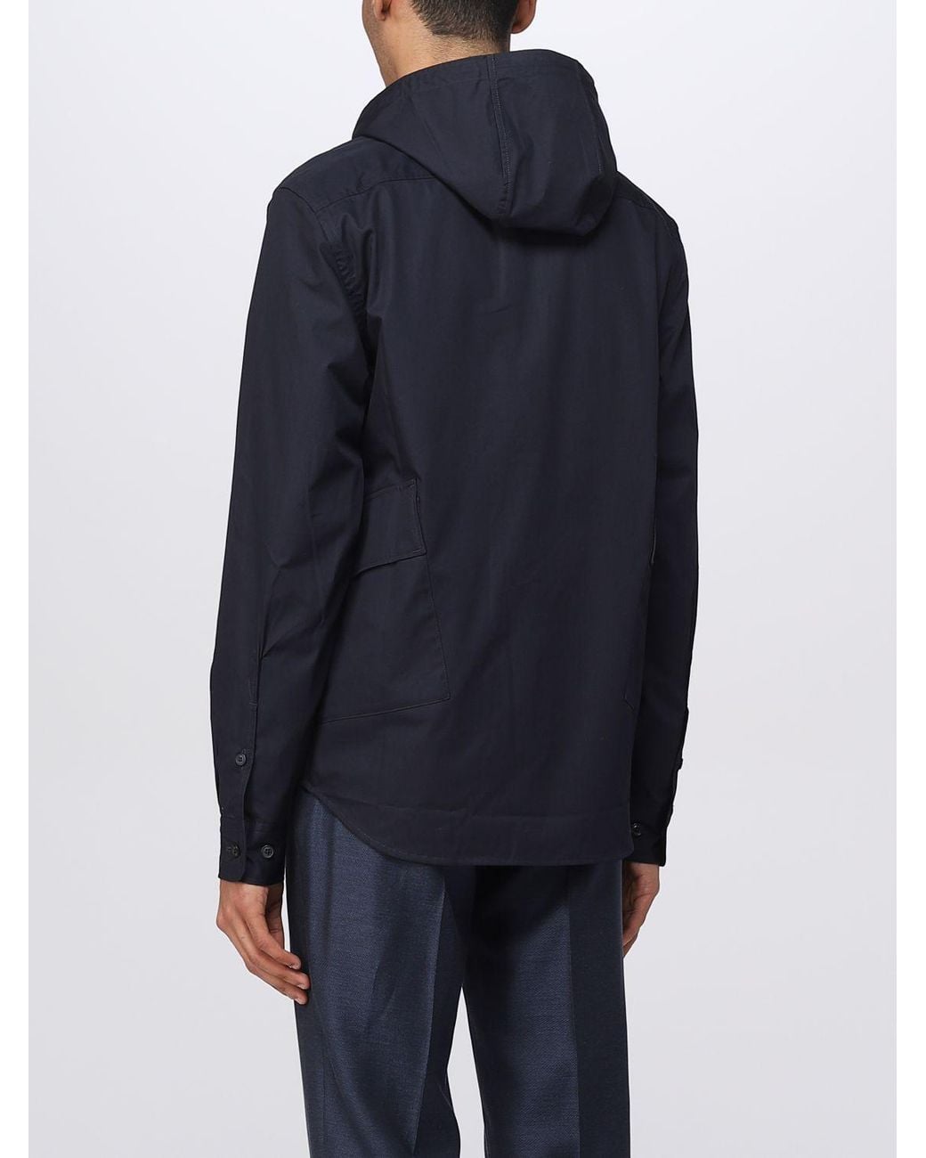 C P Company Blue Hooded Cotton Shirt Jacket for men