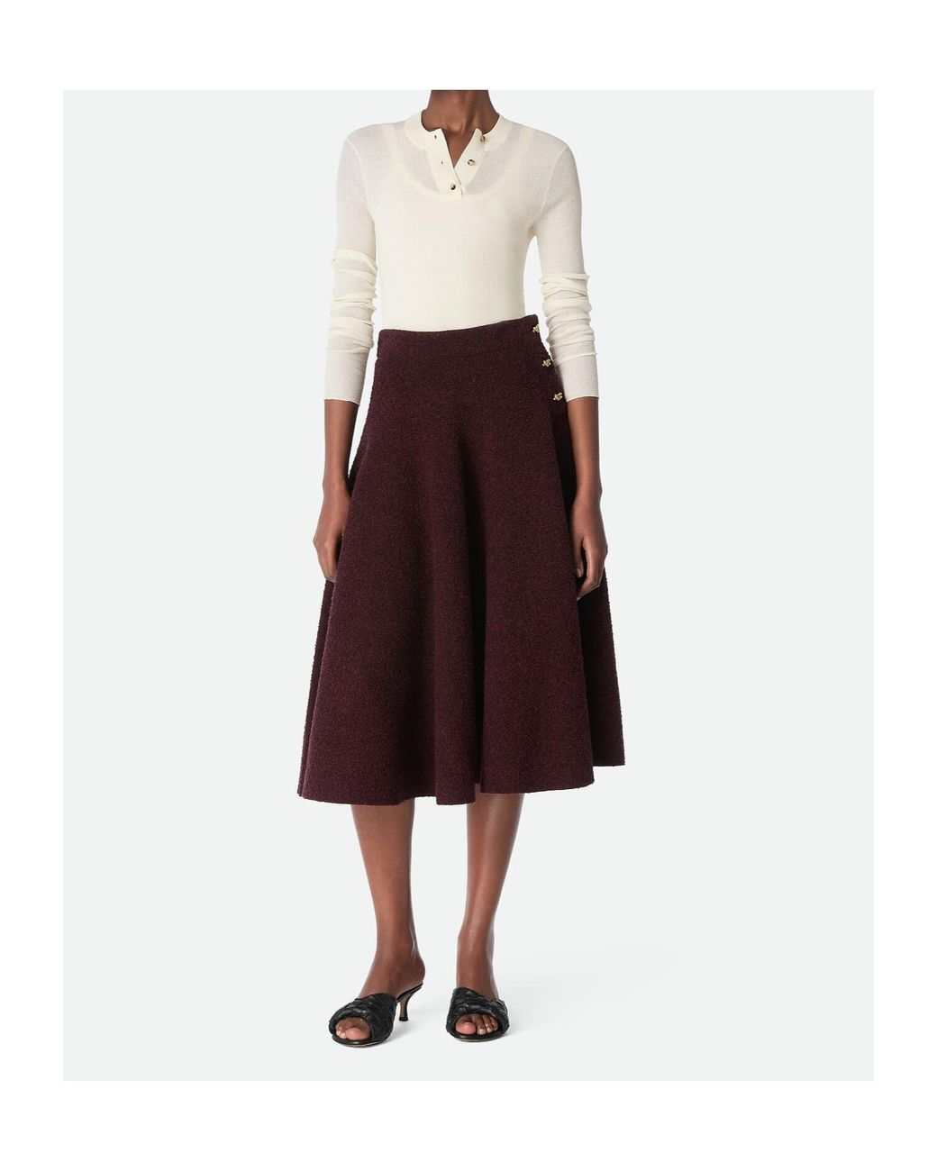 Bottega Veneta Red Wool Bouclé Skirt