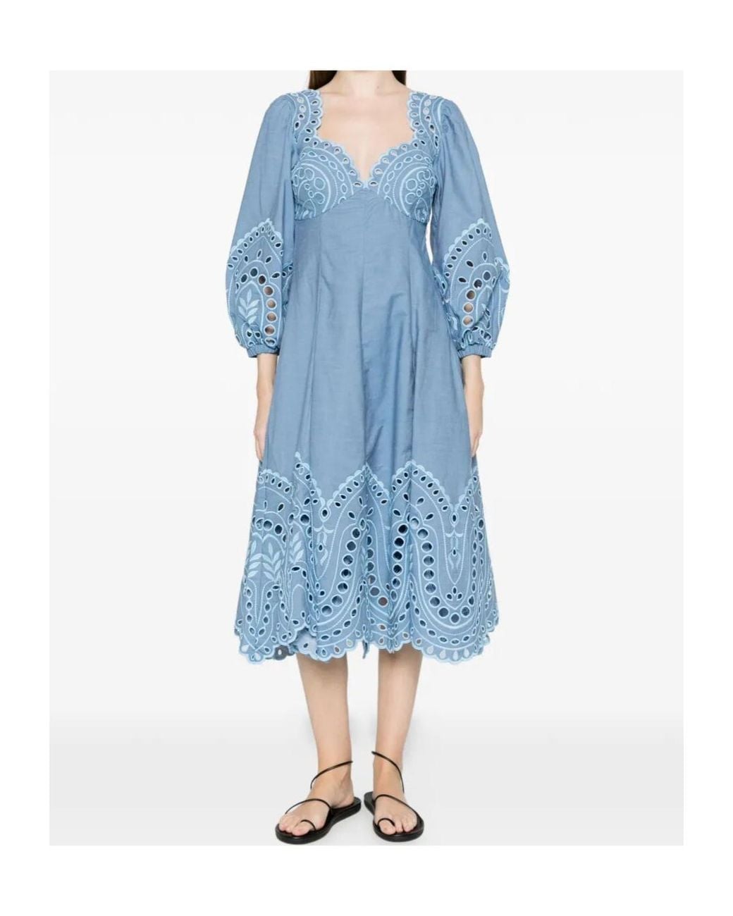 Charo Ruiz Blue Corbin Puff-Sleeves Midi Dress