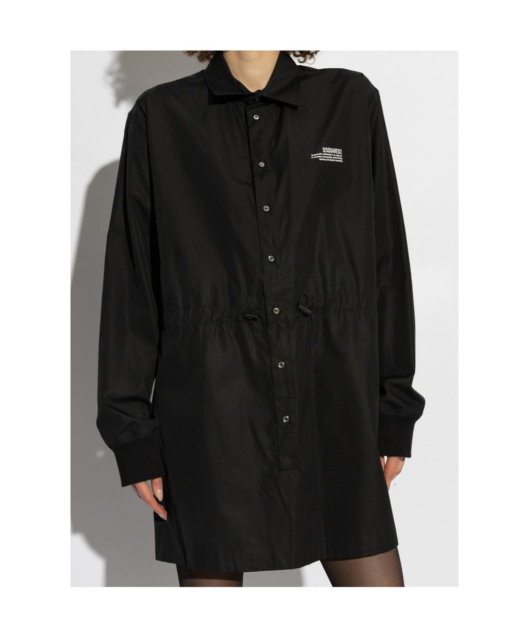 DSquared² Black Logo Printed Drawstring Waist Mini Shirt Dress