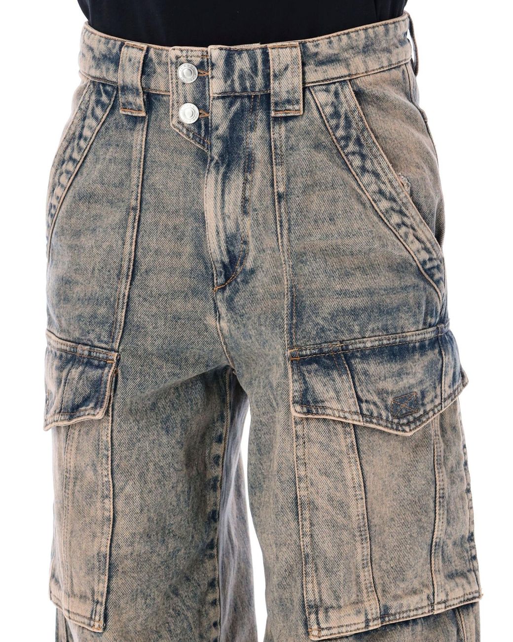 Isabel Marant Gray Isabel Marant Étoile Heilani Mid-Rise Faded-Effect Cargo Jeans