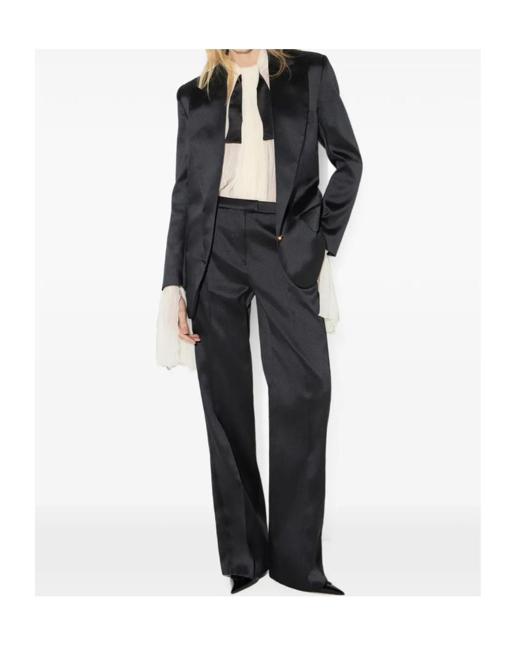 Elisabetta Franchi Blue Satin Single-Breasted Blazer