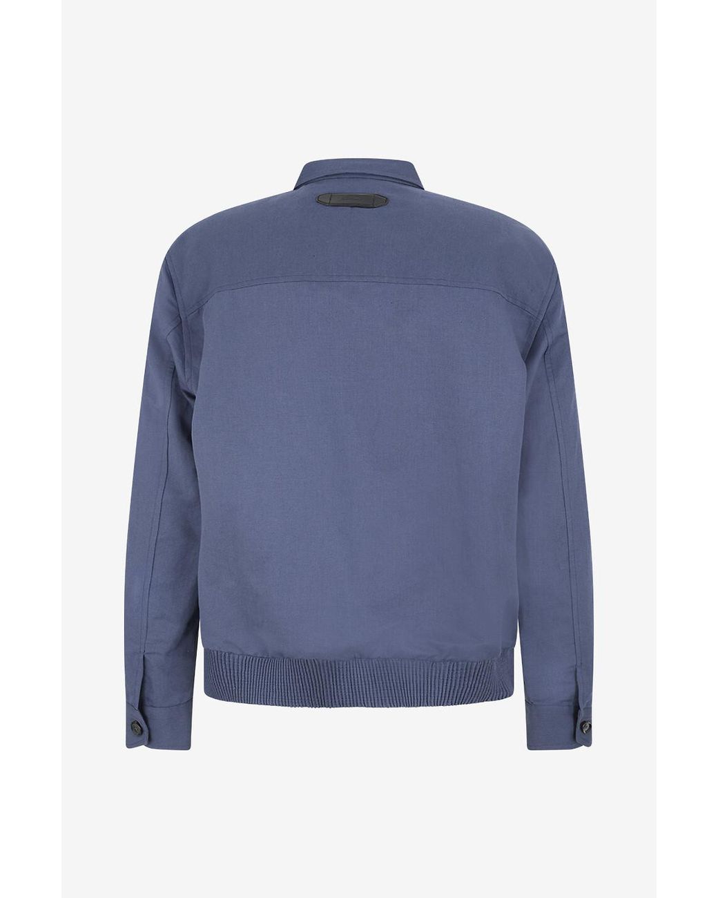 Brioni Blue Short Linen And Cotton Shirt Collar Jacket for men