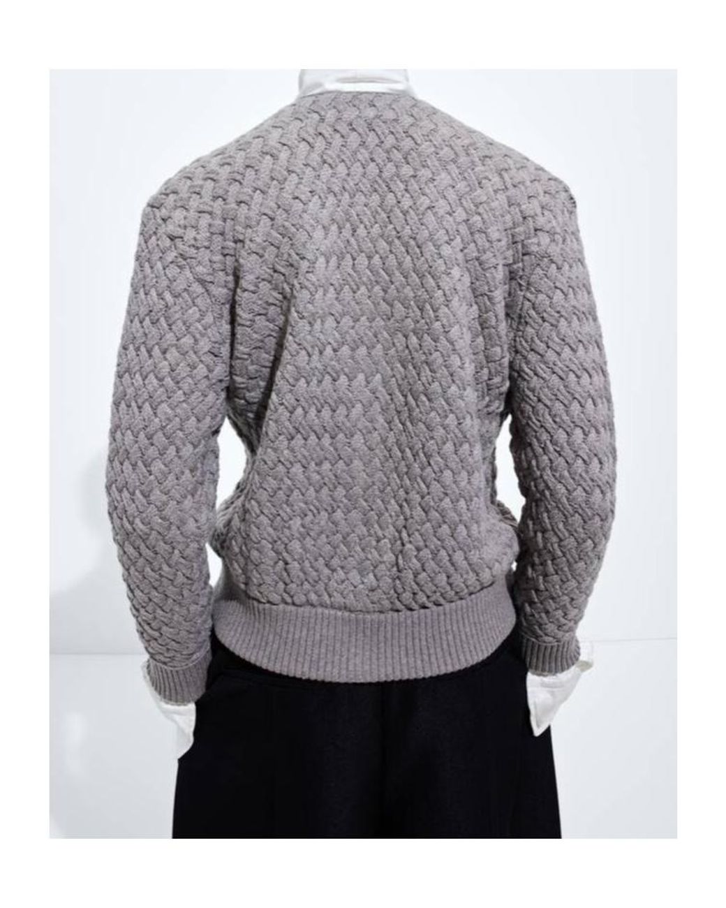 Bottega Veneta Gray Intrecciato Wool Cardigan