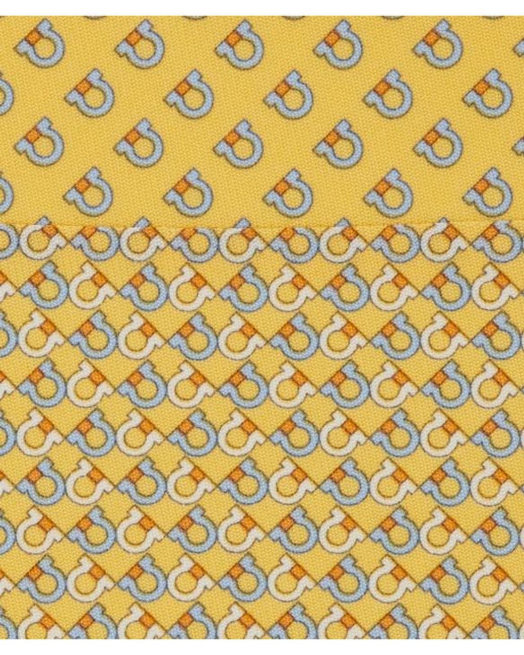 Ferragamo Yellow Gancini Square Print Silk Tie for men