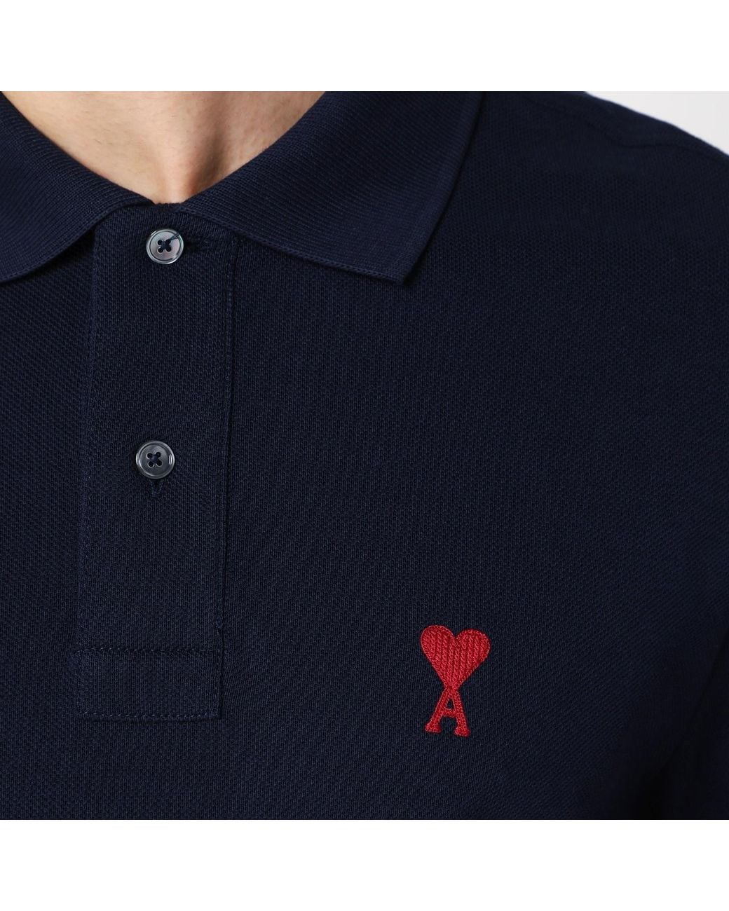 AMI Blue Cotton Polo With Ami De Coeur for men