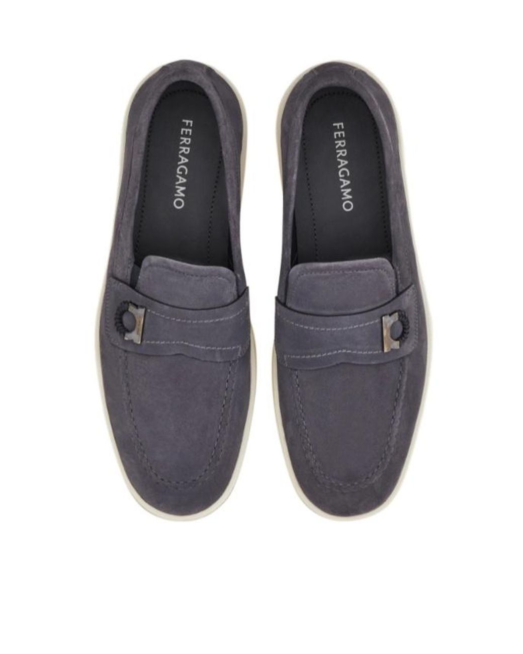 Ferragamo Blue Boat Shoe Loafer With Gancini Detail for men