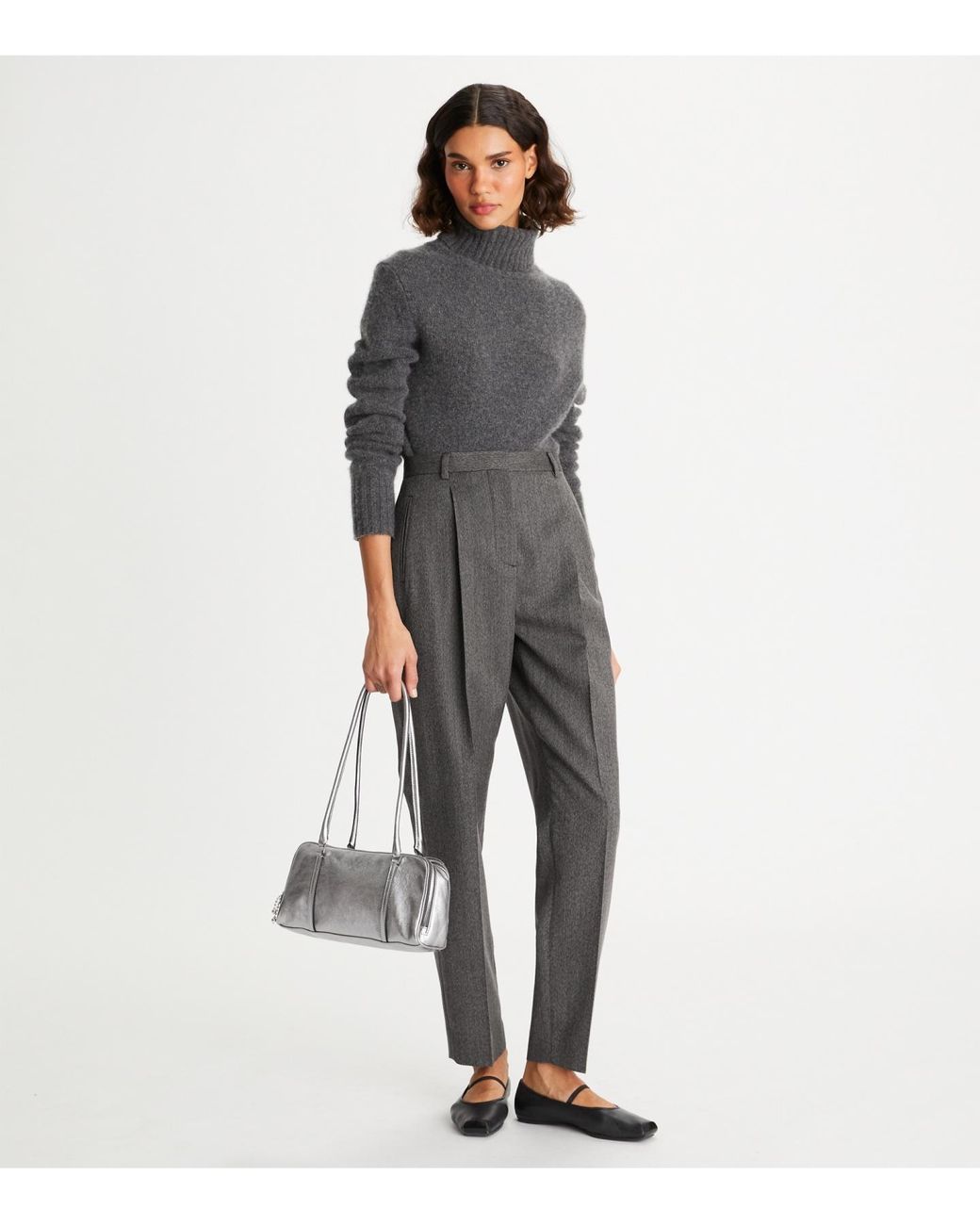 Tory Burch Gray Mid-Rise Loose-Fit Pants