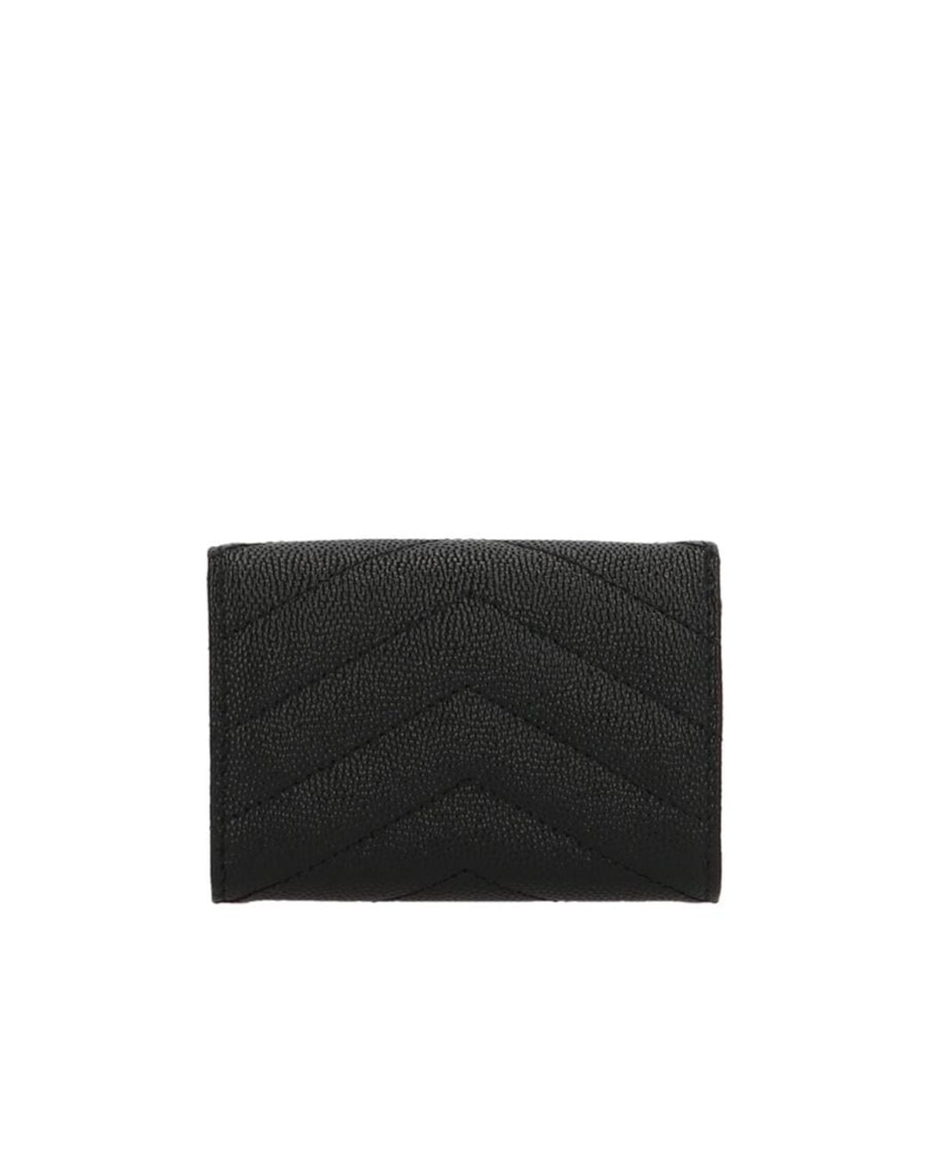 Saint Laurent Black Cassandre Logo Plaque Quilted Wallet