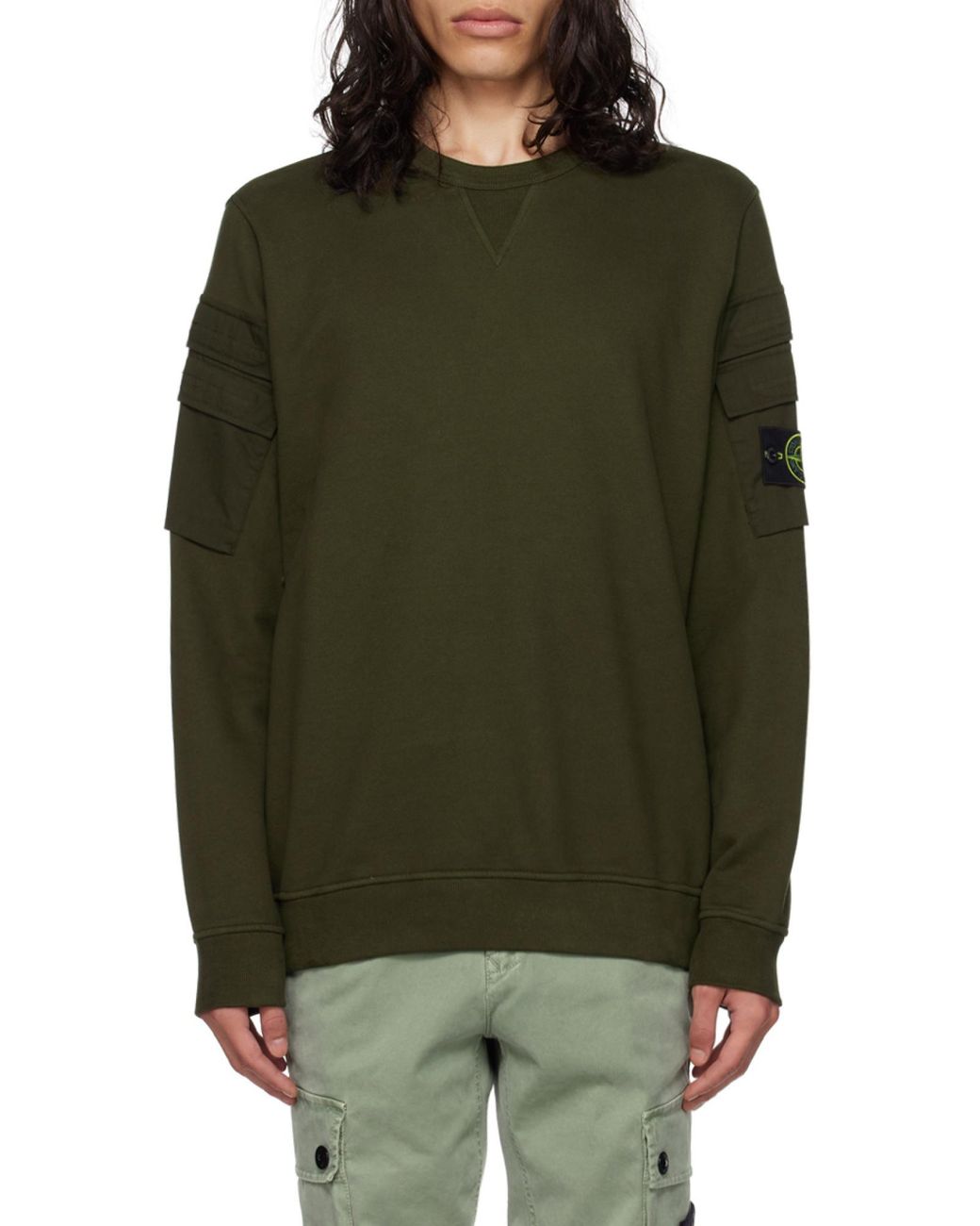 Stone Island Green Compass Patch Crewneck Sweatshirt for men