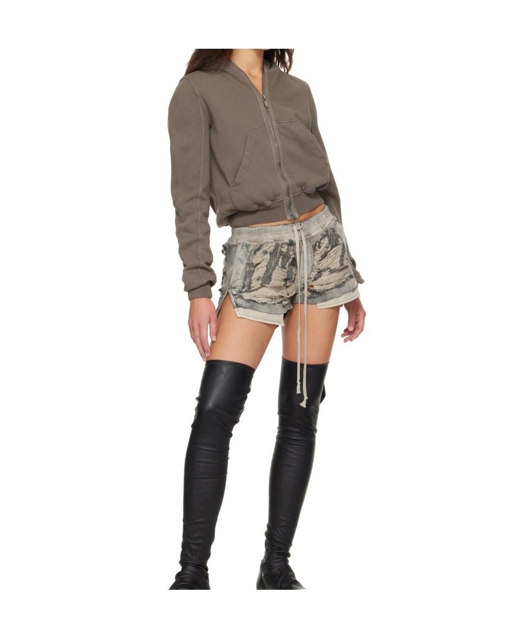 Rick Owens Natural Long-Sleeved Zip-Up Hoodie