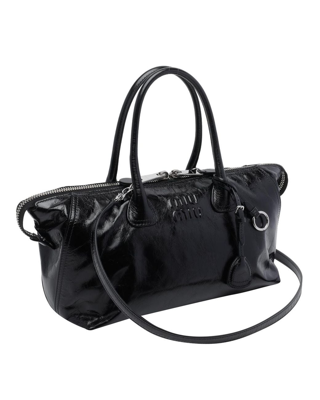 Miu Miu Black Logo-Embossed Tote Bag