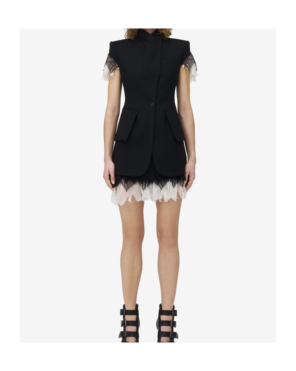 McQueen Black Lace Detailed Mini Skirt