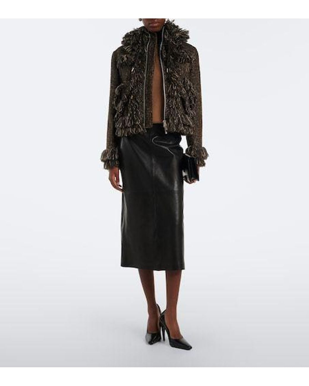 Nour Hammour Black Alana Leather Pencil Skirt