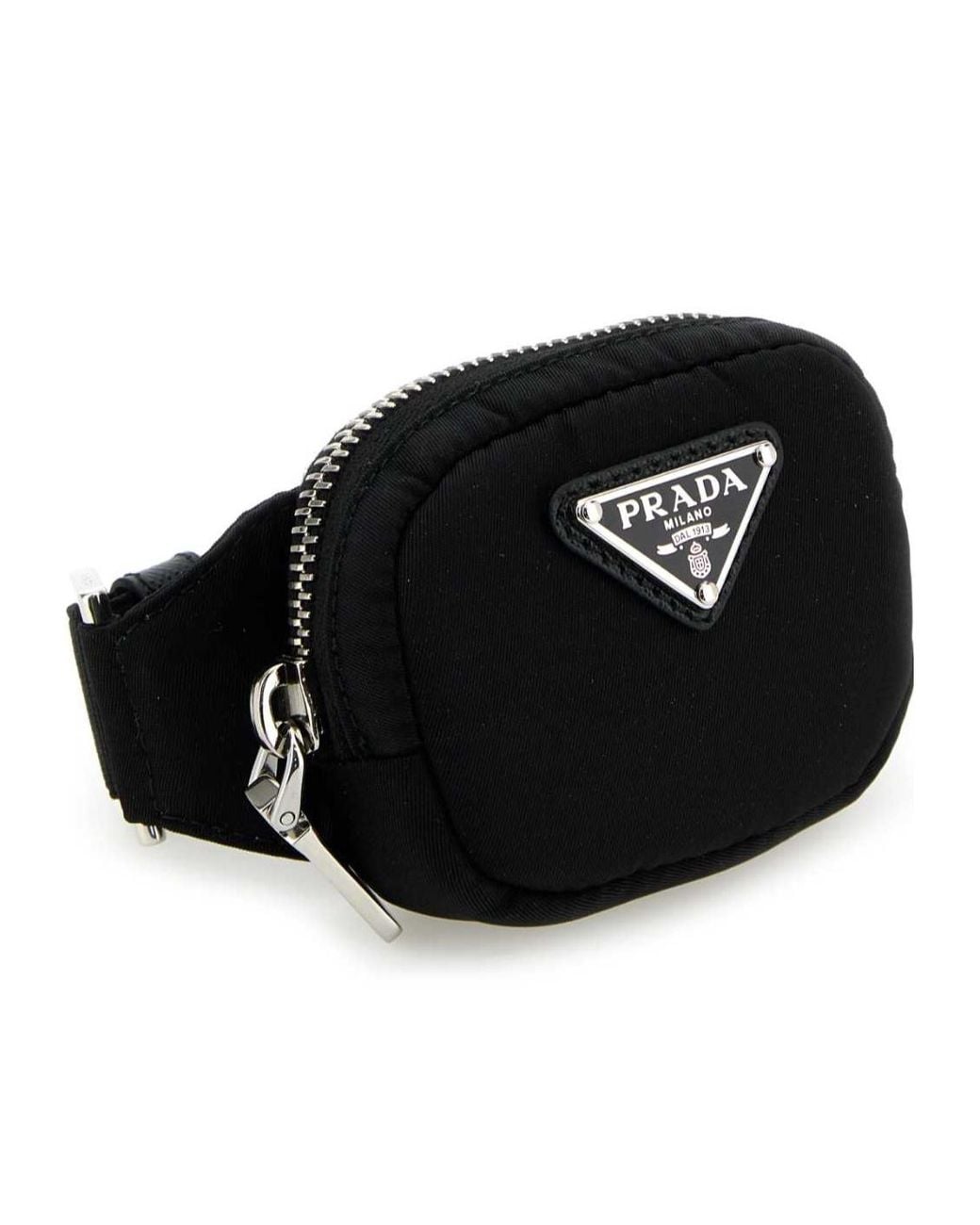 Prada Black Triangle-Logo Zipped Key Tag