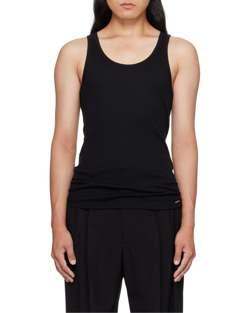Tom Ford Black Ribbed Crewneck Tank Top for men