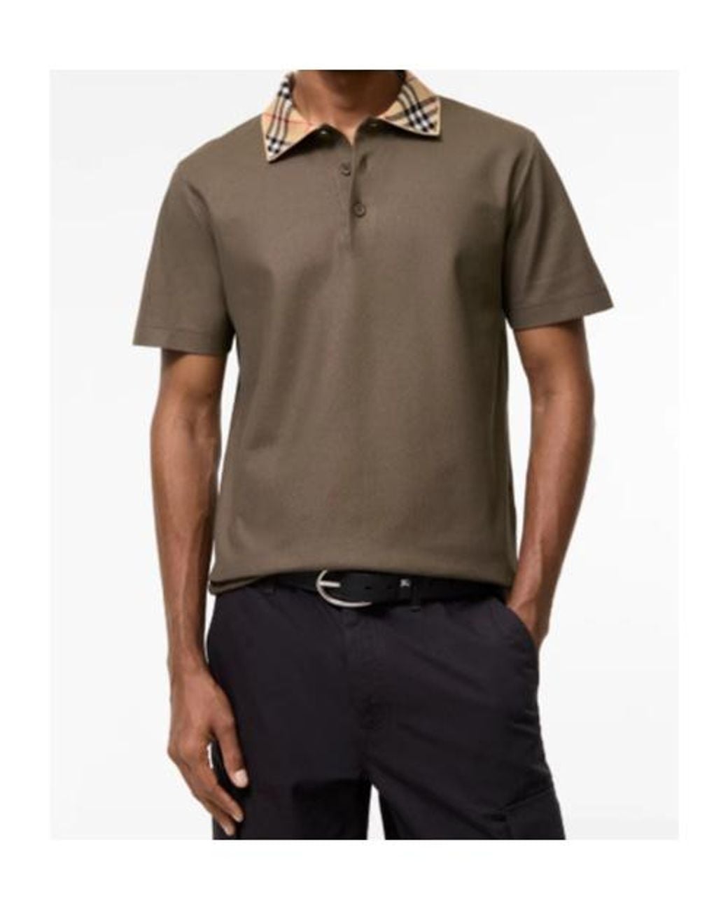 Burberry Brown Checked Collar Short Sleeved Polo Shirt for men