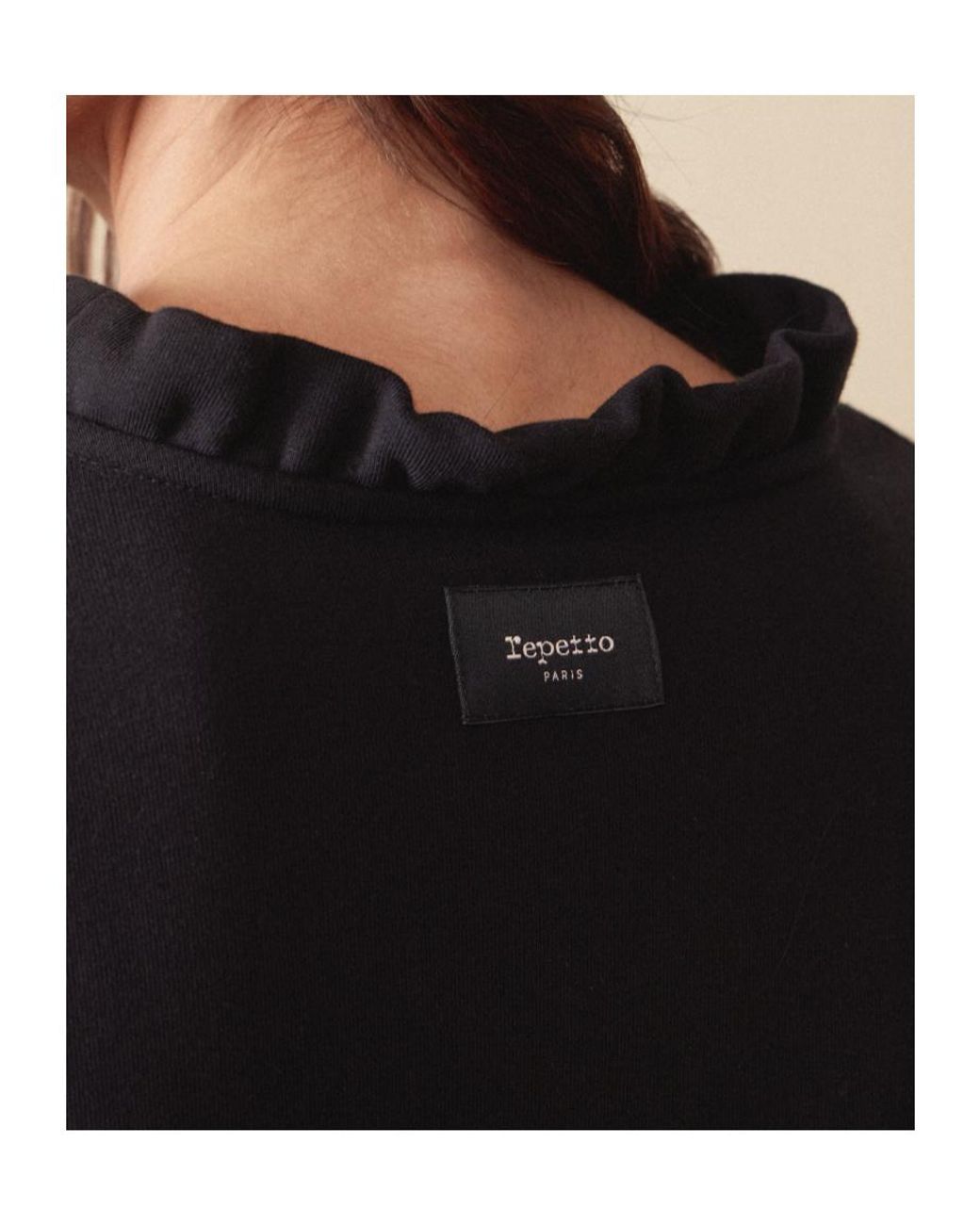 Repetto Black Ruffled-Neck Logo Sweatshirt