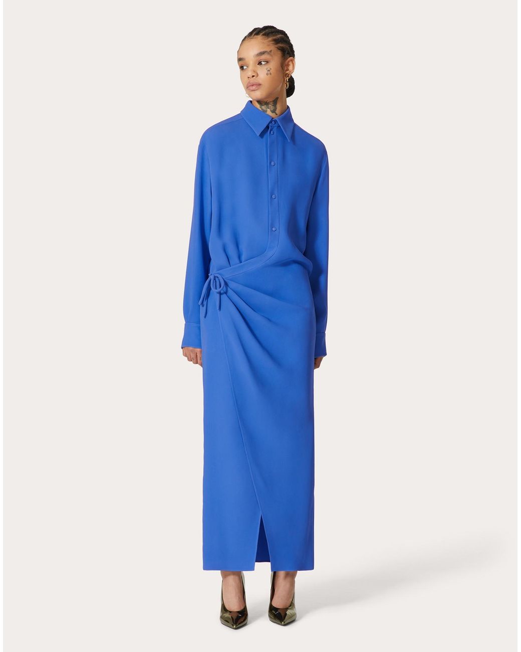 Valentino Blue Cady Couture Shirt Dress