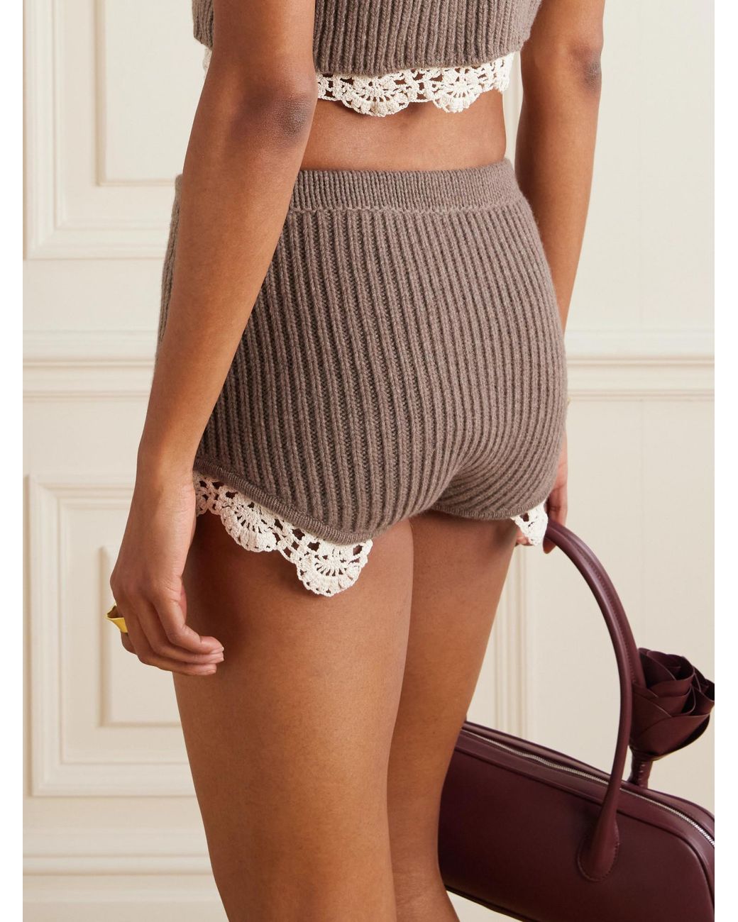 Magda Butrym Brown Lace-Trimmed Shorts