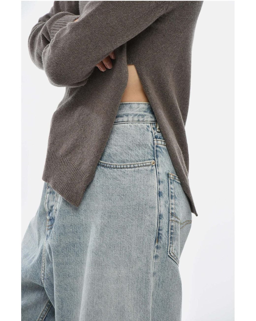 Rick Owens Gray Crewneck Sweater With Side Slit