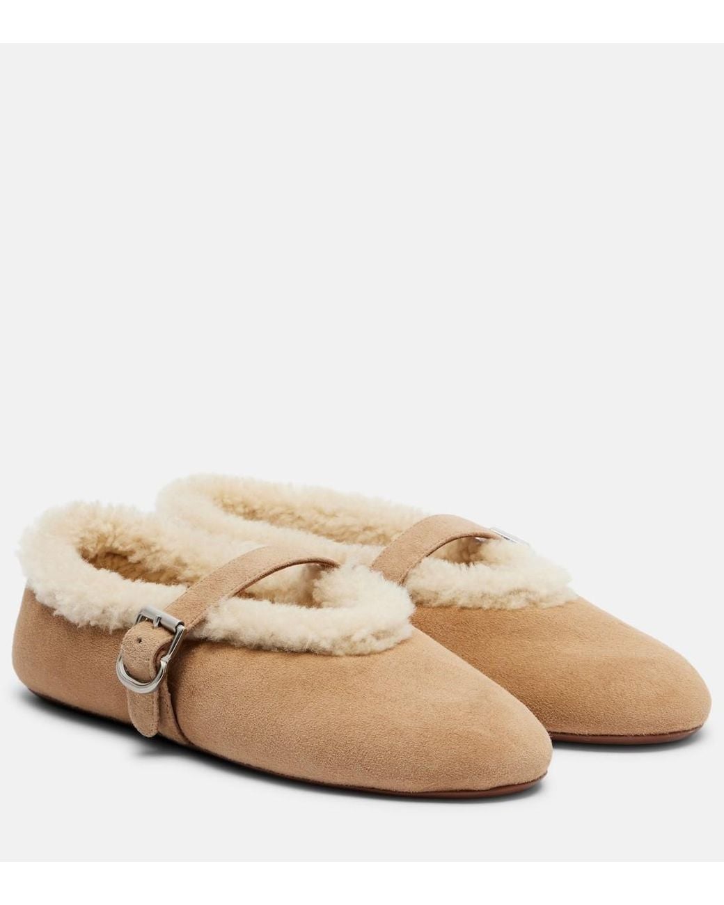 Alaïa Brown Wool-Lined Suede Flats