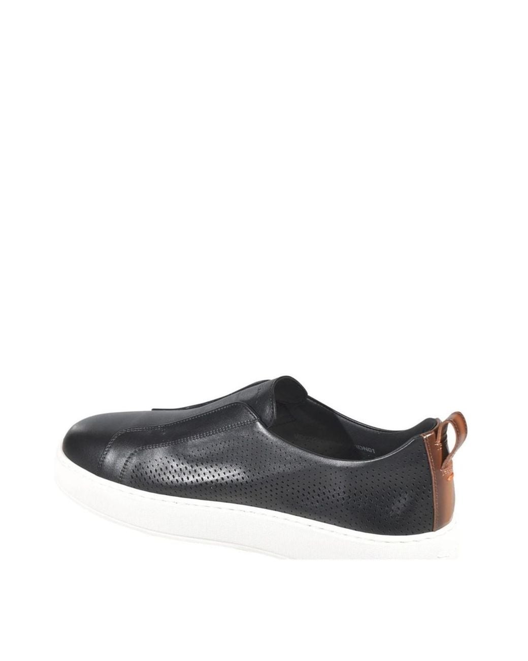 Santoni Black Perforated Slip-On Sneakers for men