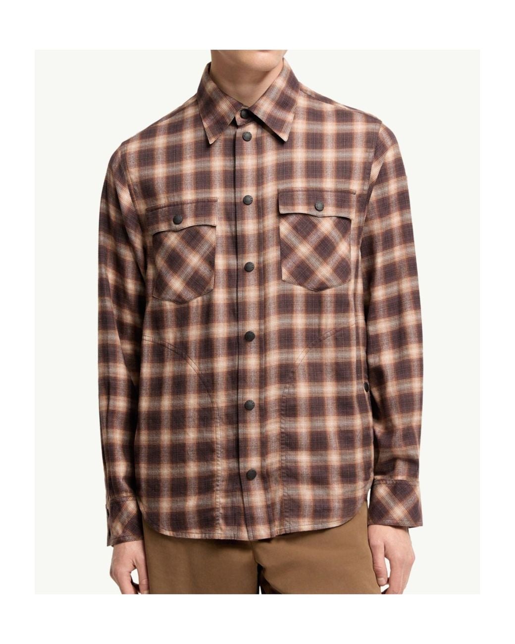 Moncler Brown Check Cotton Blend Long Sleeve Shirt for men