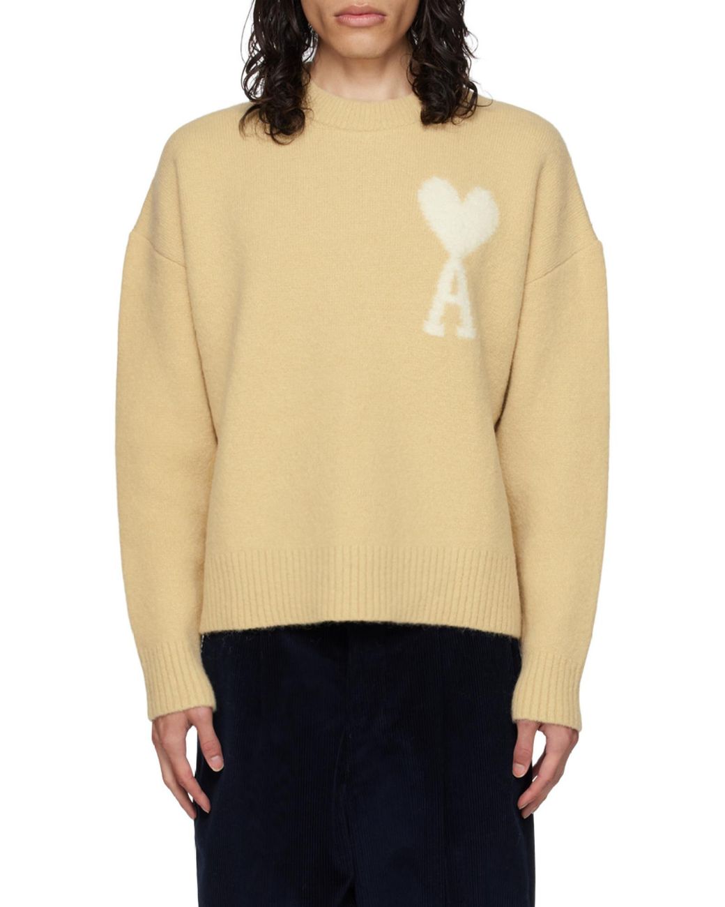 AMI Natural Ami De Coeur Logo Detailed Knitted Jumper for men