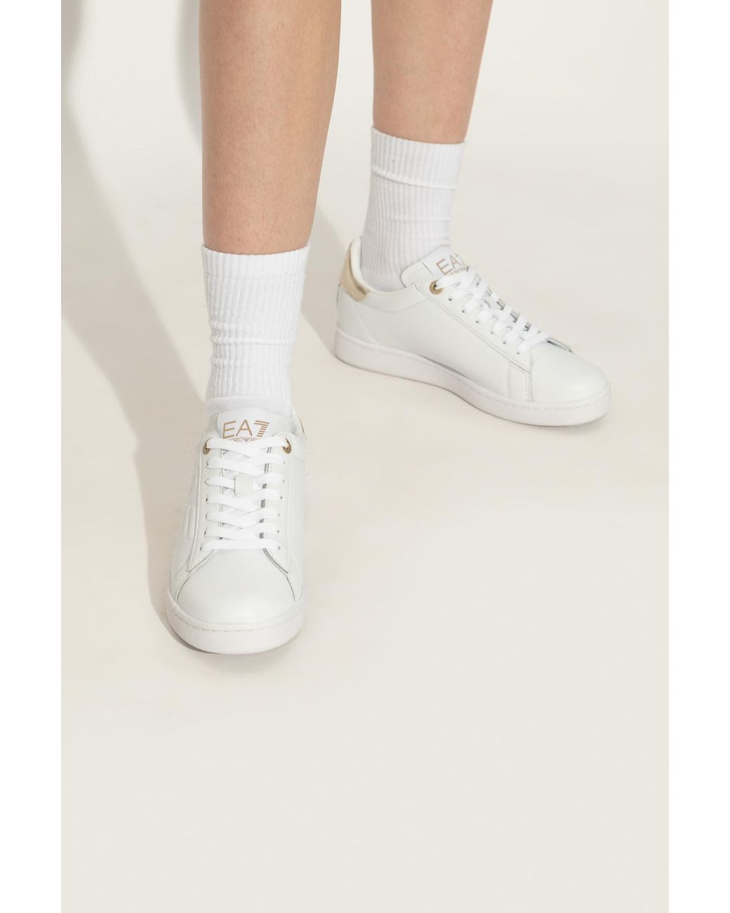 EA7 White Logo-Printed Lace-Up Sneakers for men