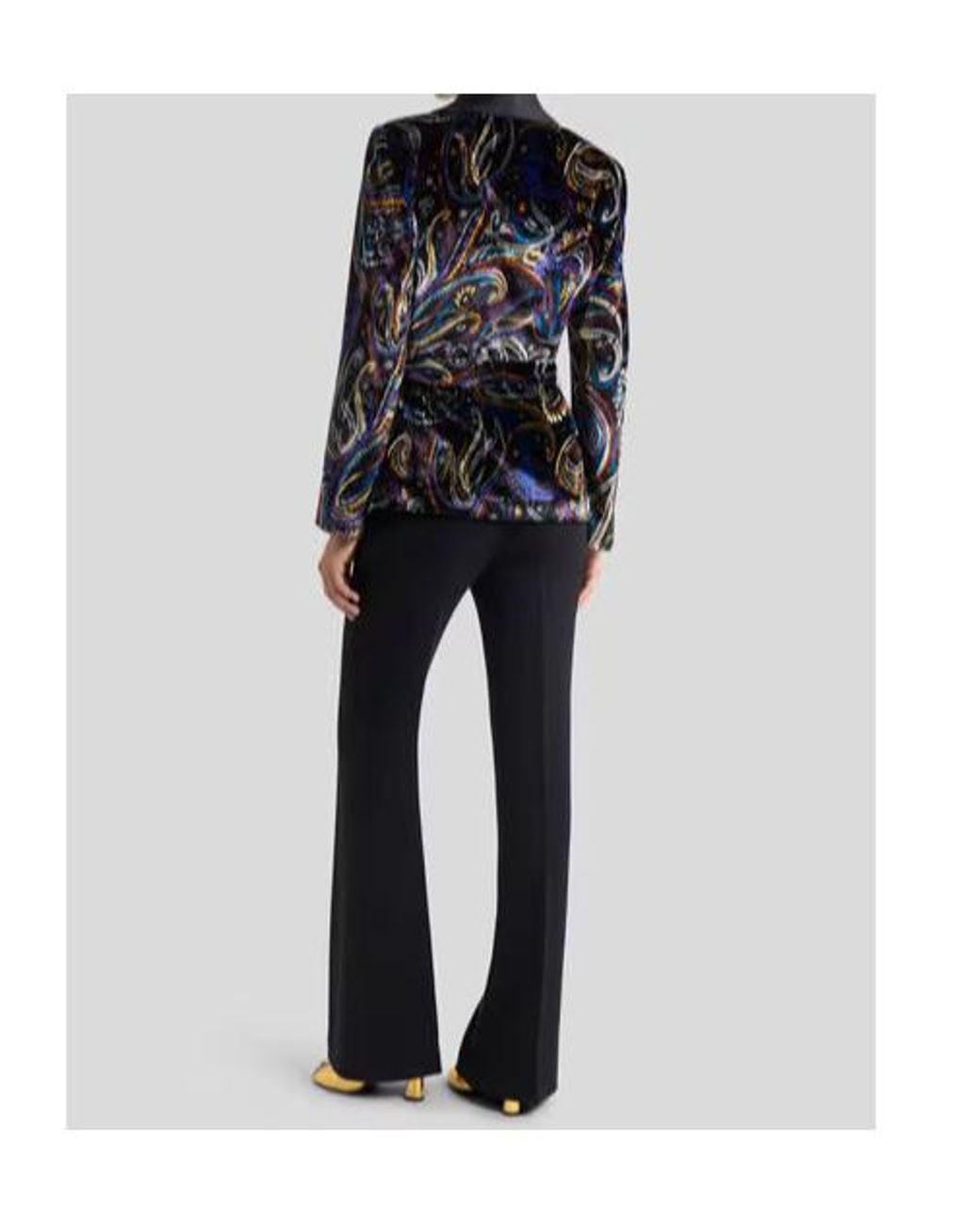 Etro Black Paisley Foliage Motif Belted Velvet Blazer