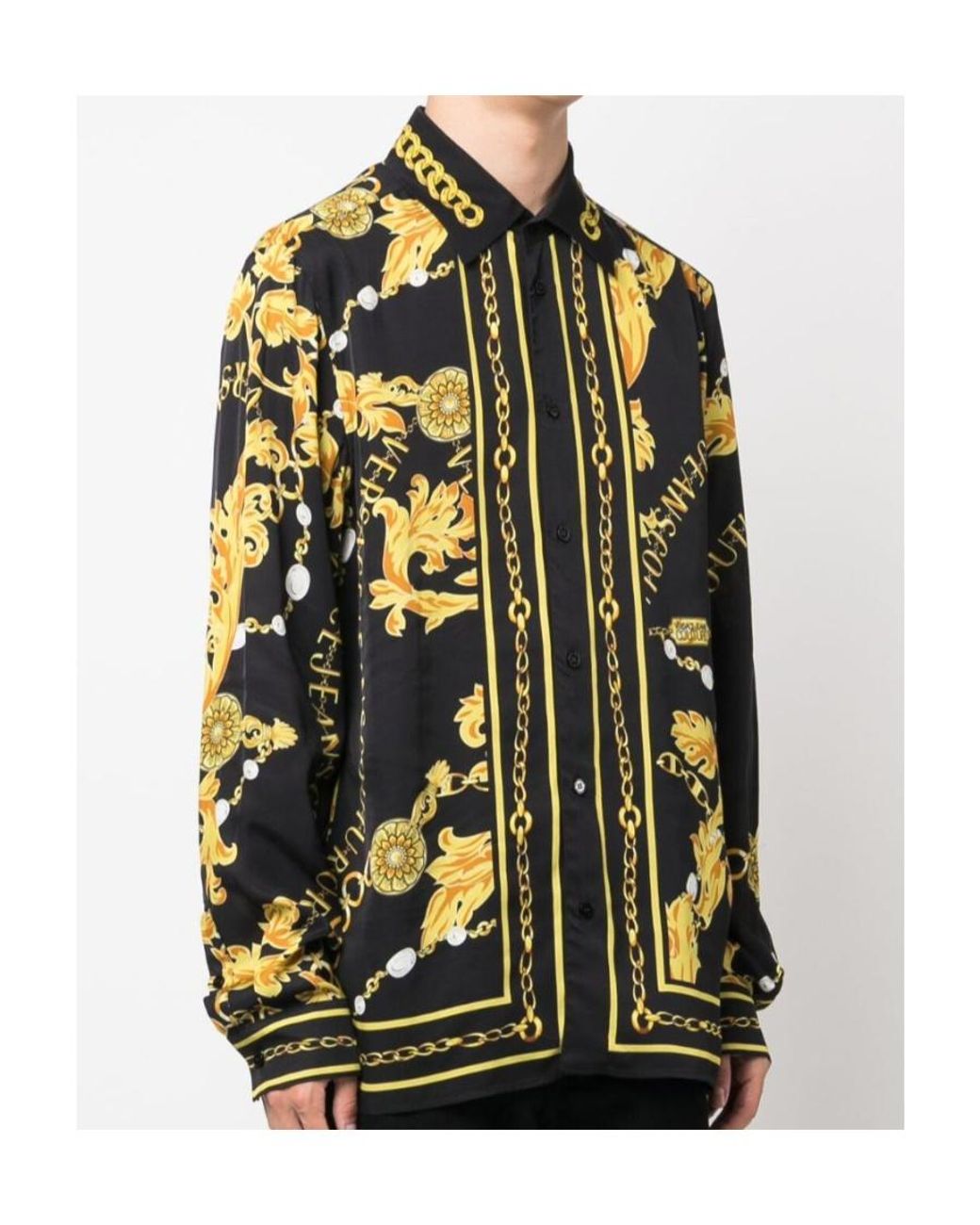Versace Jeans Black Couture Baroque-Pattern Button-Up Shirt for men