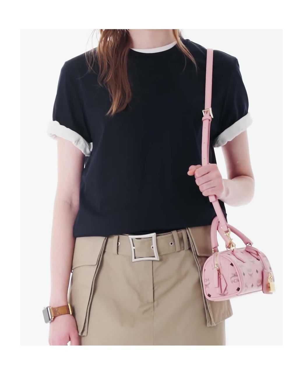 MCM Pink Mini Ella Padlock-Detail Tote Bag