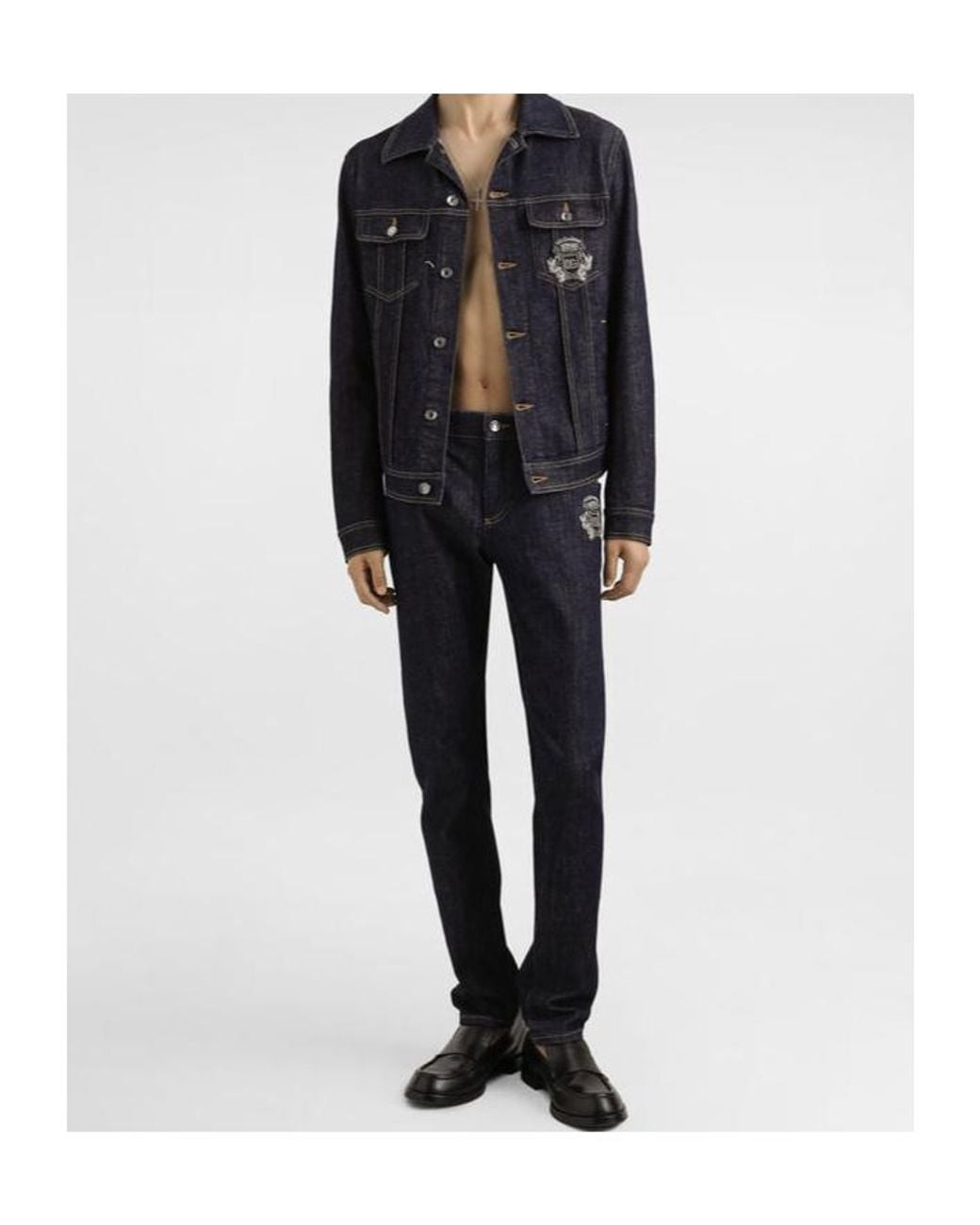 Dolce & Gabbana Blue Heraldic Patch Skinny Jeans for men