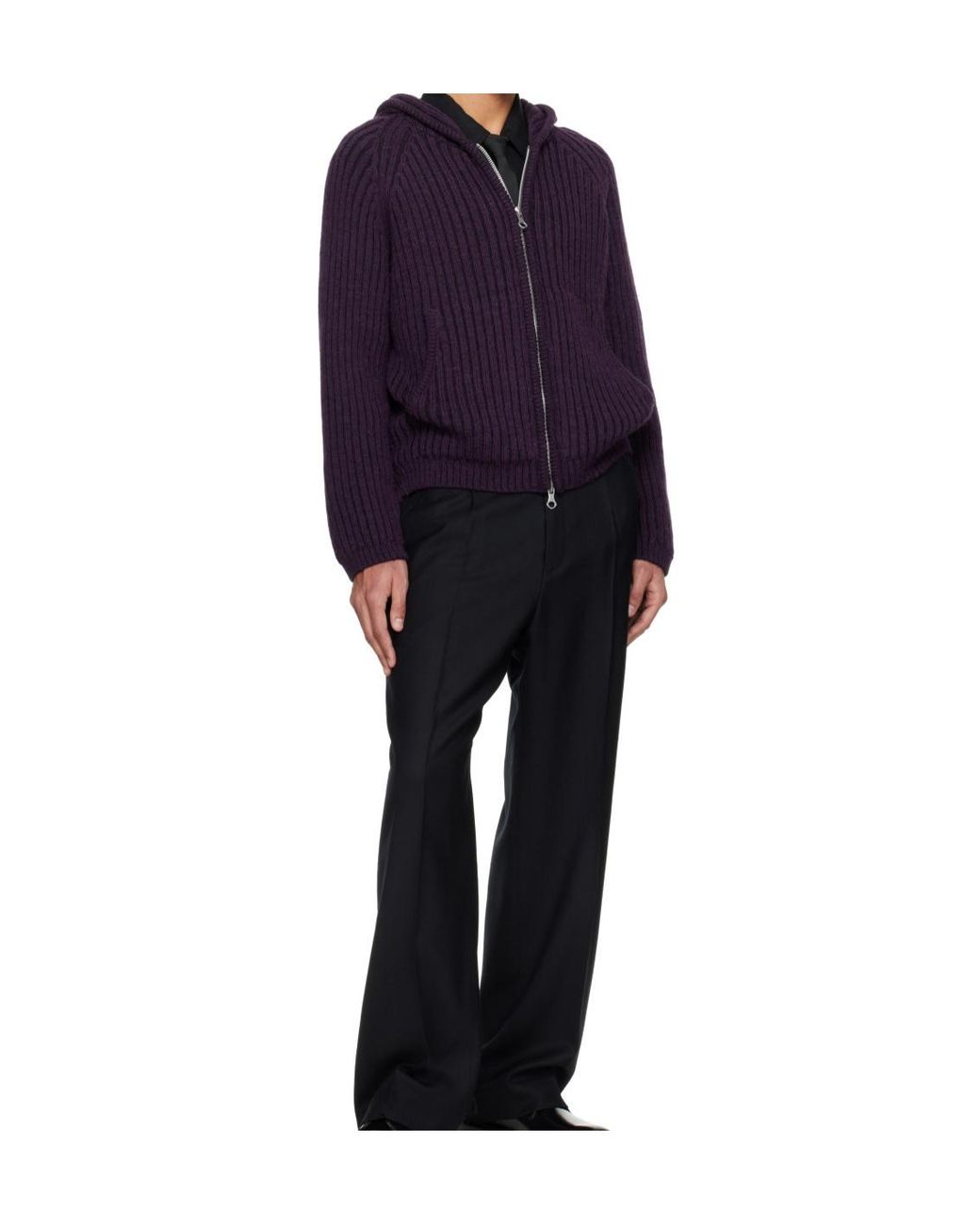 Our Legacy Purple Ribbed Hooded Knit Cardigan for men