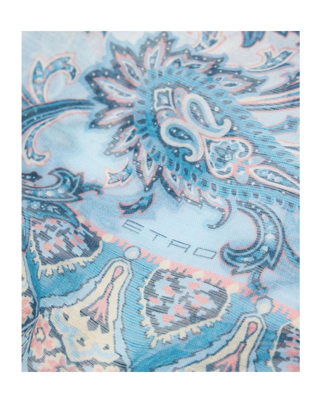 Etro Blue Linen-Blend Scarf With Floral Paisley Motif for men