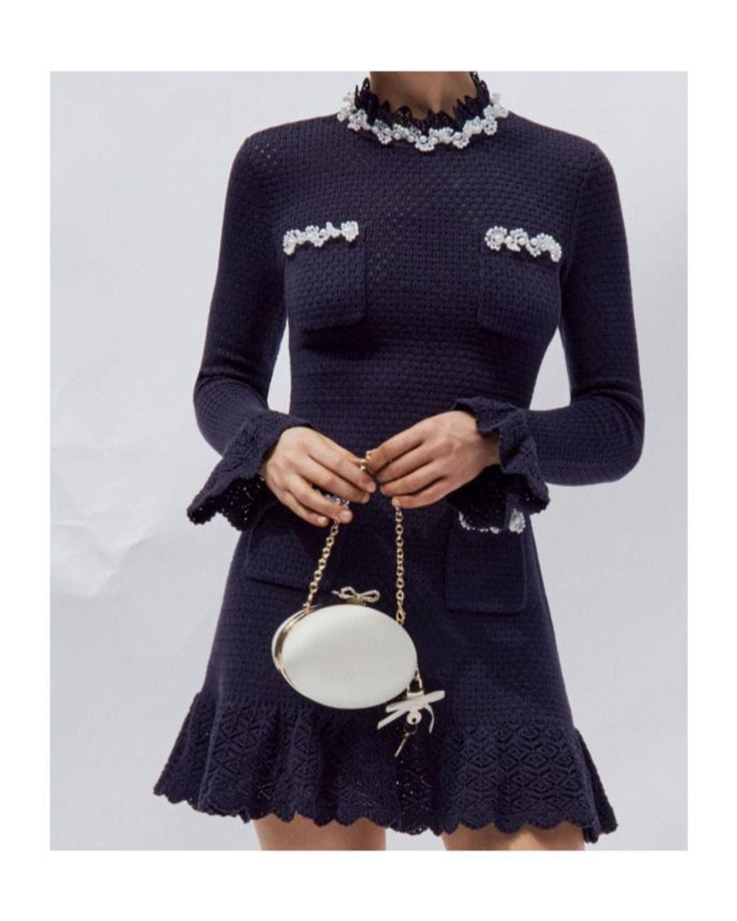 Self-Portrait White Oval Chain Clutch Bag