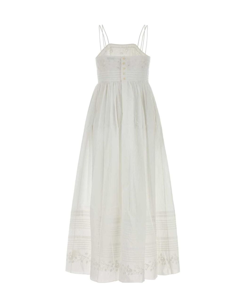 Bode White Chamomile Embroidered Spaghetti Strap Dress