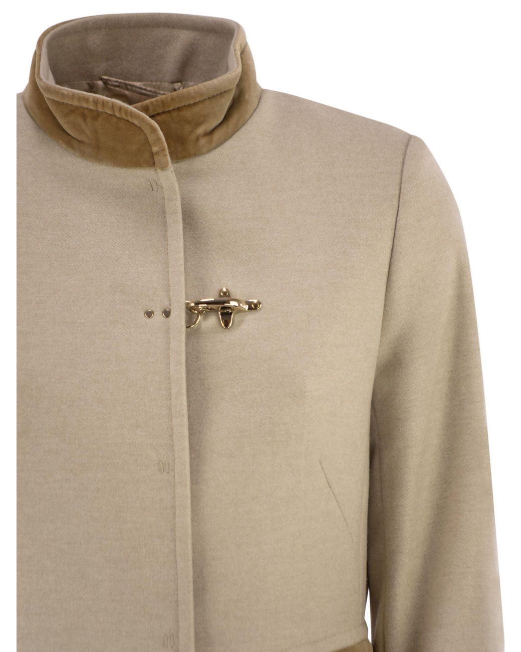 Fay Natural Virginia Velvet-Trim Coat