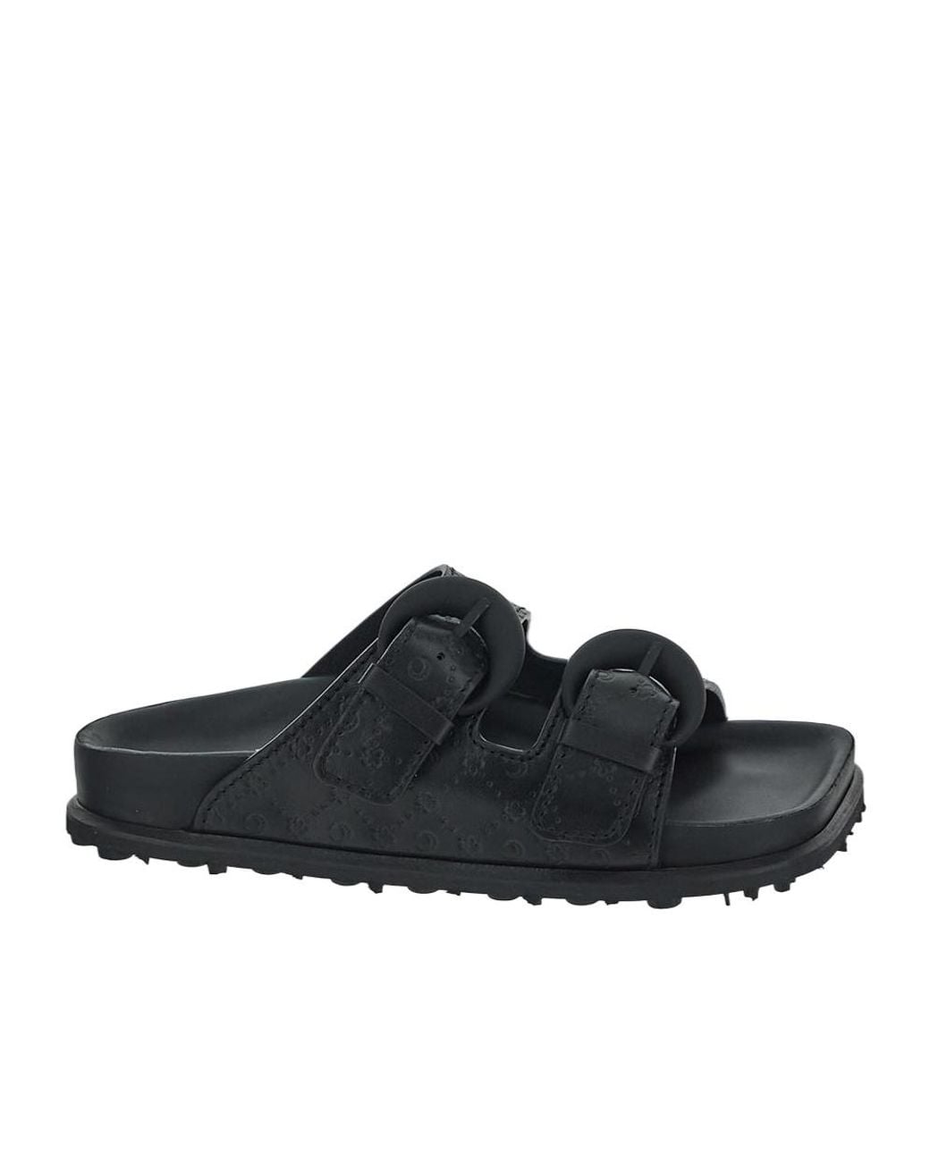 MARINE SERRE Black Buckle Slippers