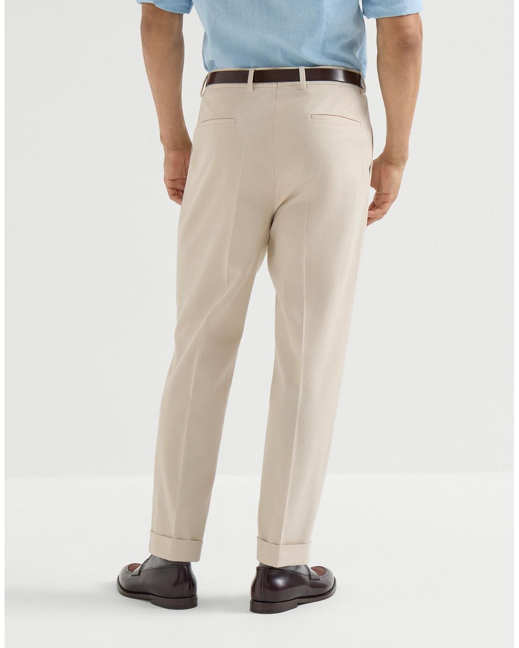 Brunello Cucinelli Natural Cotton And Virgin Wool Gabardine Trousers With Pleat for men