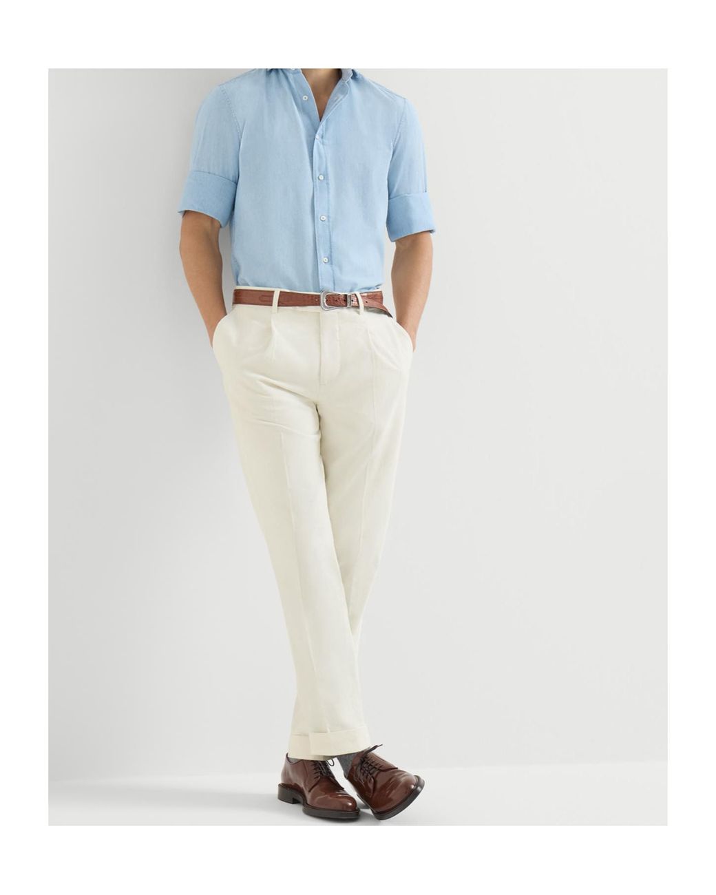 Brunello Cucinelli White Sea Island Cotton Narrow Wale Corduroy Trousers With Pleat for men