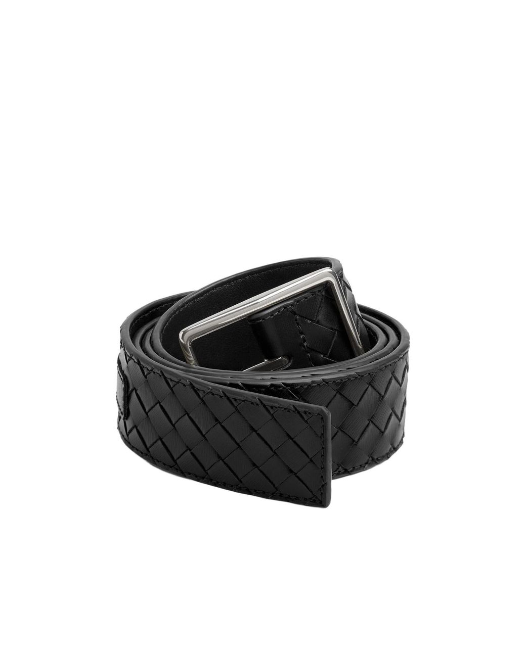Bottega Veneta Black Intrecciato Piccolo Buckled Belt for men