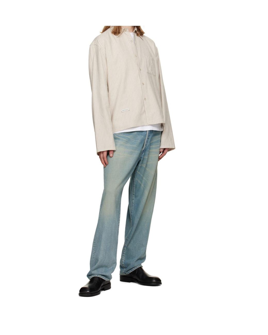 Song For The Mute White Striped Cropped Shirt for men
