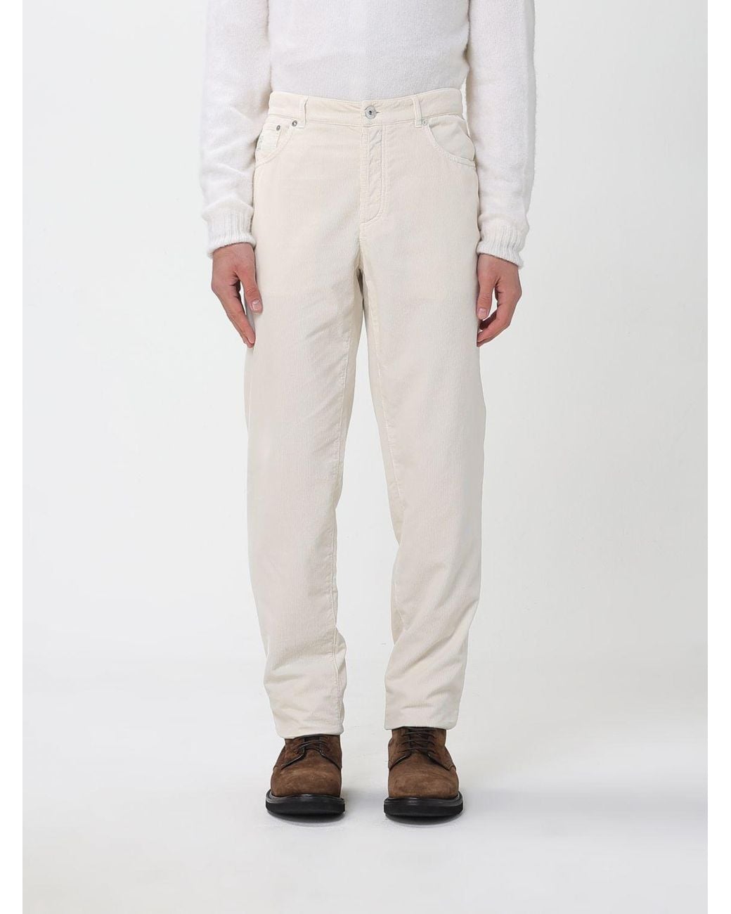 Brunello Cucinelli Natural Logo Patch Corduroy Pants for men