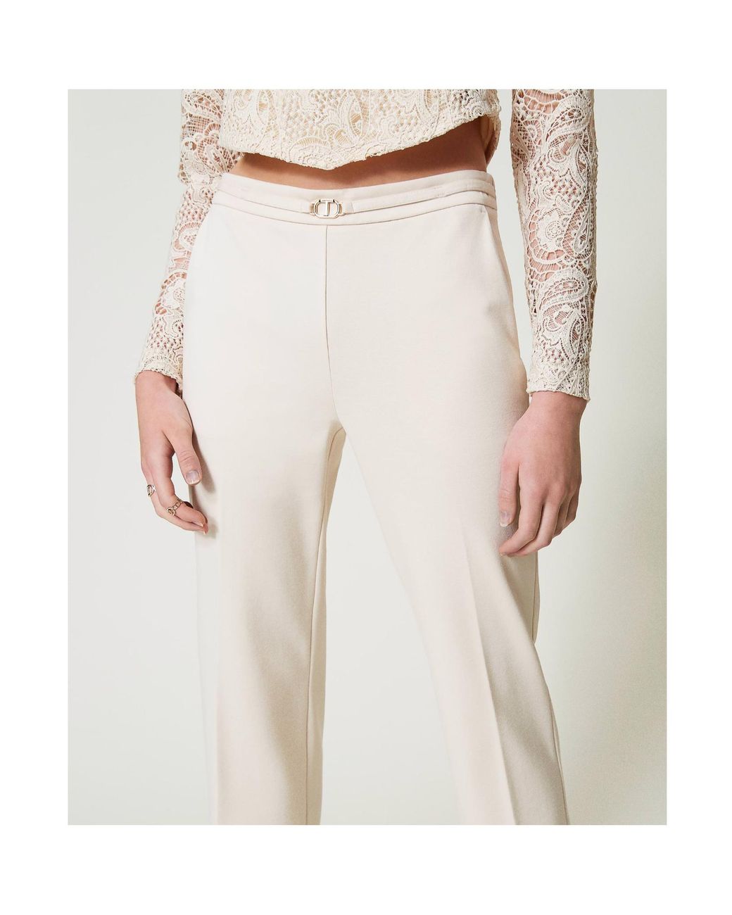 Twinset Natural Oval T Waist Strap Trousers