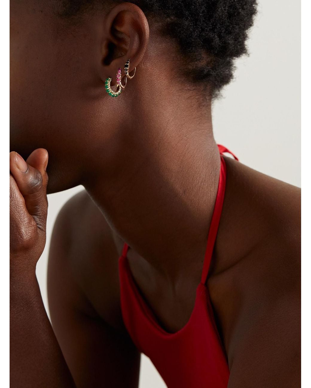 Ileana Makri Red 18-Karat Rose Ruby Hoop Earrings