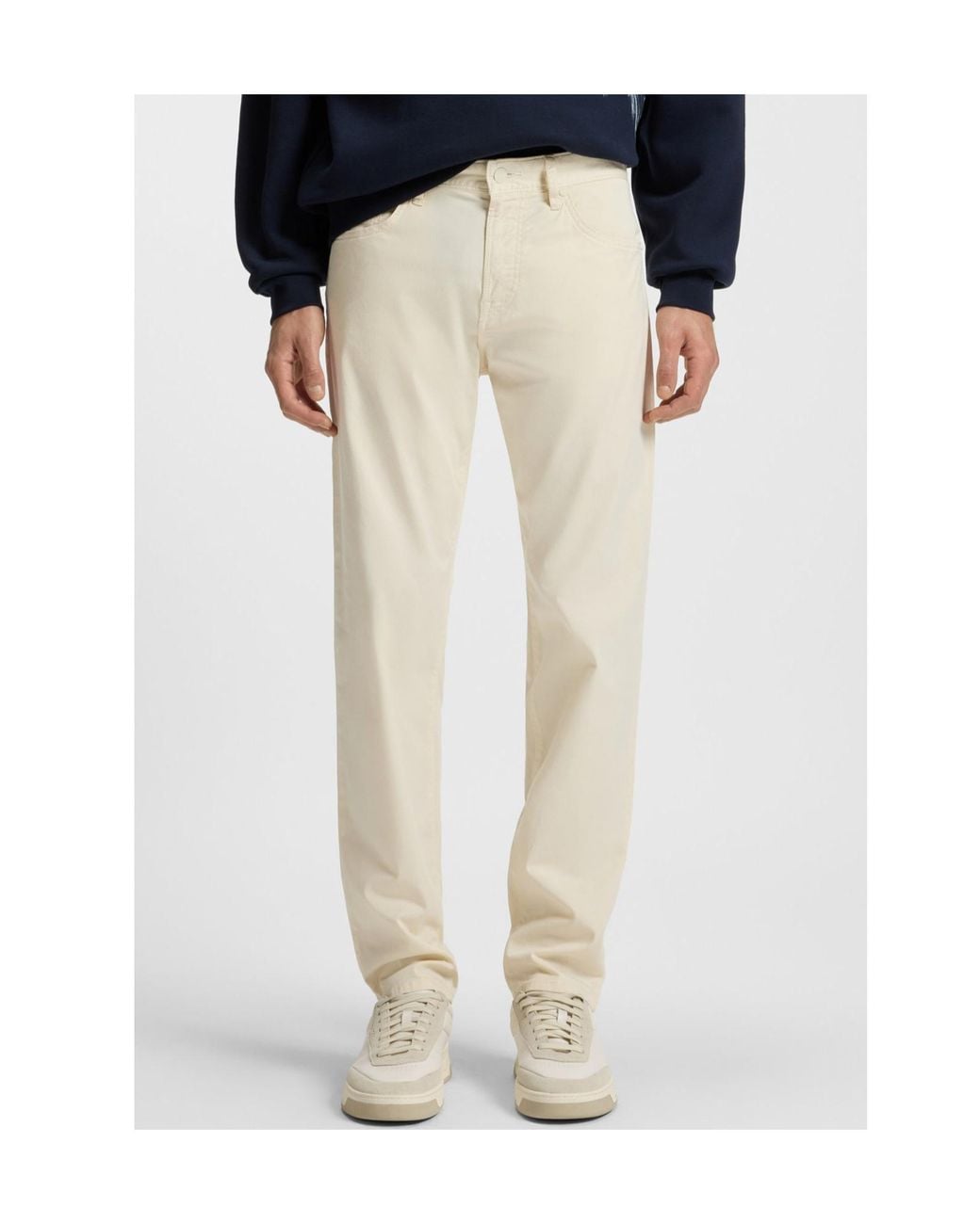 Boss White Logo-Patch Straight-Leg Trousers for men