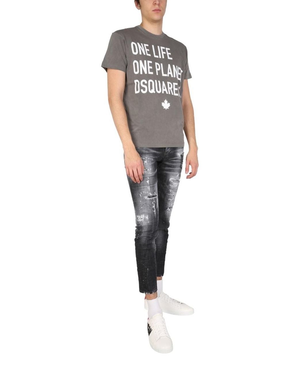 DSquared² Gray Slogan Print Crewneck T-Shirt for men