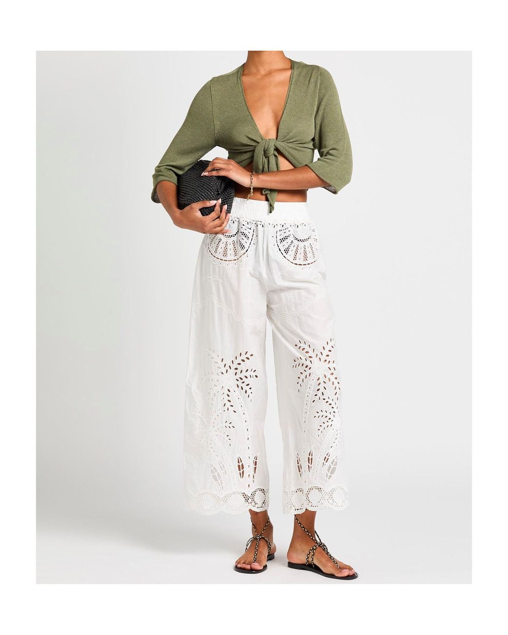 Farm Rio White Elastic Waist Casual Pants